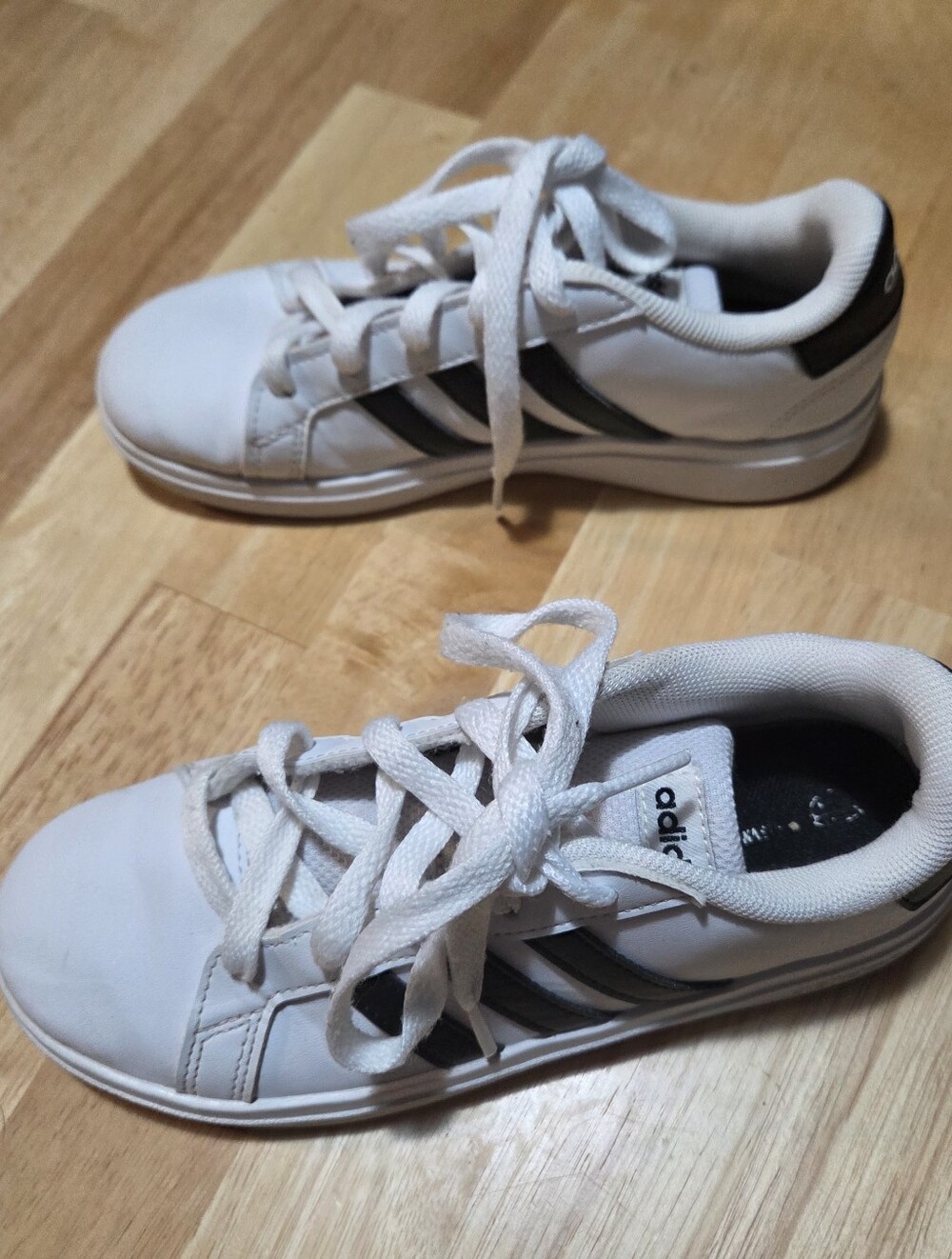 adidas Kids White Sneakers with Black Stripes